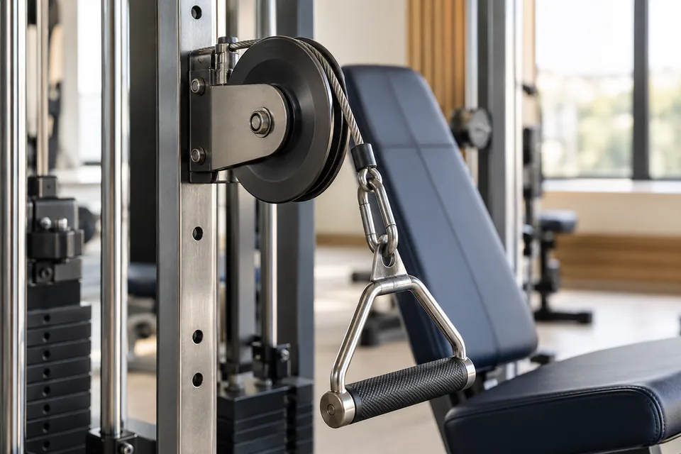 Polea y cable de una máquina de entrenamiento.